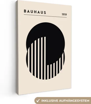 Produktbild von MuchoWow® - Leinwandbilder - Bauhaus - Retro - Schwarz - Weiß - Abstrakt, Wandbild, Wanddeko Bilder Wohnzimmer, 60x90 cm