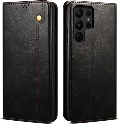 Produktbild von Galaxy S23 Ultra Hülle, Leder Flip Brieftasche Schutzhülle für Samsung Galaxy S23 Ultra Schwarz