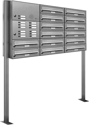 Produktbild von 14er Edelstahl Briefkasten Standanlage Freistehend mit Klingel