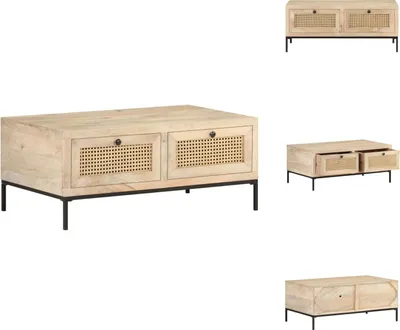 Produktbild von vidaXL Couchtisch 90x50x37 cm Mango Massivholz und Rohrgeflecht - Couchtische