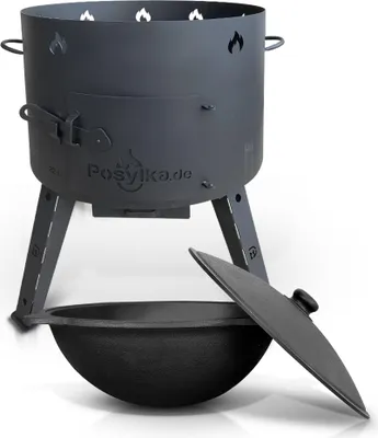 Produktbild von Gusseisen Kazan 22L mit Aluminiumdeckel Utschak Feuerofen 49 cm казан учак