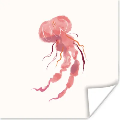 Produktbild von MuchoWow® Poster Qualle - Rosa - Aquarell 100x100 cm - Babyzimmer