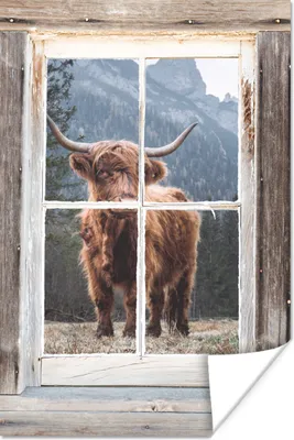 Produktbild von MuchoWow® Poster Schottischer Highlander - Aussicht - Berg - Bäume 120x180 cm - Kunstposter