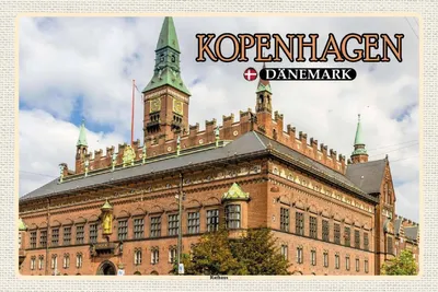 Produktbild von vianmo Holzschild 12x18 cm Kopenhagen Dänemark Rathaus Bildmotiv Reisemotiv Abenteuer Reisen