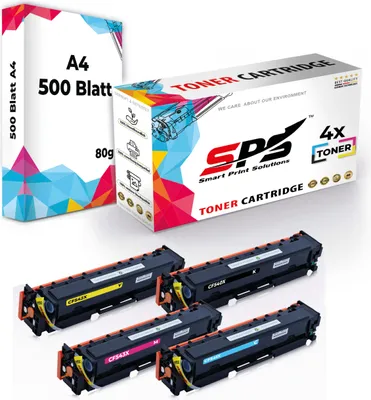 Produktbild von Druckerpapier A4 + 4x Multipack Set Kompatibel für HP Color LaserJet Pro MFP M 281 fdw (203X/CF541X, CF543X, CF542X, CF540X) Toner