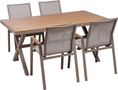 Produktbild von BELIANI Gartenset Taupe u. Braun aus Aluminium u. Kunstholz Modernes Design Tisch mit 4 Stühlen für Garten Terrasse Außenbereich Outdoor
