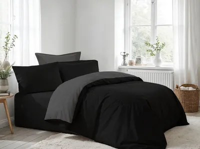 Produktbild von L'Essentiel Linge de Maison, Hochwertiges Ranforce Bettwäsche-Set (1 Stück), Schwarz und Anthrazit, 135 x 200 cm | 100% Baumwolle, 155 Fäden, Maschinenwaschbar bei 30 °C | Elegantes Design für Ihr Schlafzimmer.