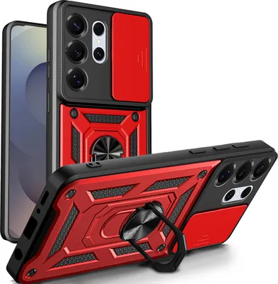 Produktbild von Outdoor Panzer Hülle für Samsung Galaxy S26 Ultra mit Kameraschutz Ringhalter Rot