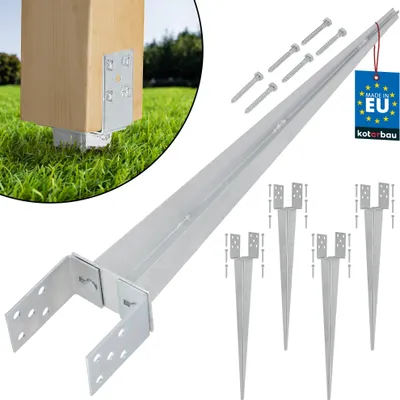 Produktbild von KOTARBAU® 4er Set Pfostenträger 0 – 120 mm Verstellbar Feuerverzinkt Einschlaghülse Pfostenträger Bodenhülse Einschlagbodenhülse Pfosten Anker Stahl Silber