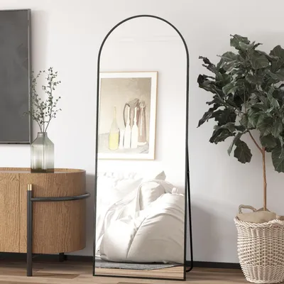 Productafbeelding van Volledig spiegel, staand, 162 x 53 cm, gebogen aluminium frame, zwart, geschikt om op te hangen of neer te zetten