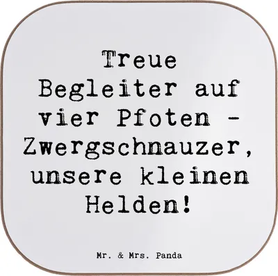 Produktbild von Mr. & Mrs. Panda Tischuntersetzer Spruch Zwergschnauzer Helden - Weiß - Geschenk, Coaster, gläseruntersetzer, Untersetzer für Gläser, Hunderassen Beschreibung, Hunderasse
