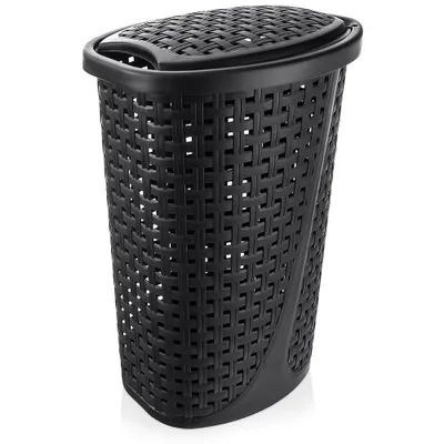 Produktbild von Orion Wäschekorb Wäschetonne Wäschesammler Wäschebox Wäschebehälter mit Deckel schmal schwarz 45 L 41x32x61 cm