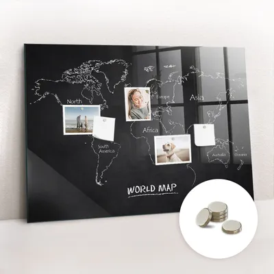 Obrázok produktu pre Magnetická tabuľa na stenu - Memo Tabuľa Sklenená - vrátane 5 magnetov - 100x70 cm - Mapa sveta krajín
