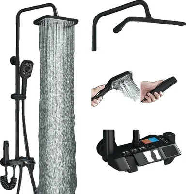 Zdjęcie produktu dla System prysznicowy, głowica deszczowa, cyfrowy wyświetlacz temperatury, czarny wyświetlacz cyfrowy
