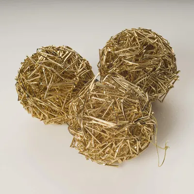 3 Weihnachtskugeln, 12 cm, goldfarben, Papier, Dekoration