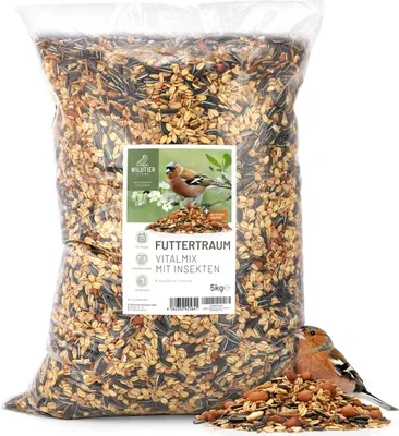 Produktbild von wildtier liebe Futtertraum Vitalmix mit Insekten I Premium Vogelfutter 5kg I Ganzjahresfutter Vogeltraum für Wildvögel I Unterstützung des Immunsystems - Extra Protein für Eltern, Brut & Jungvögel