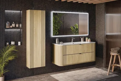 Produktbild von MONTIERT Design Badmöbel Set mit Waschbecken OVALIA CREMONA 120 cm MDF SOFT-CLOSE LED komplettes Badmöbel Set