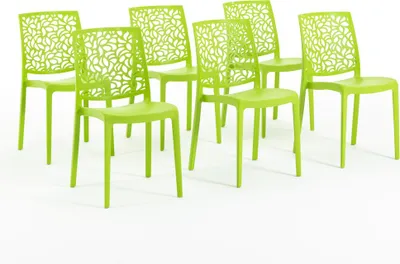Immagine prodotto di set di 6 sedie impilabili in polipropilene con fibra di vetro per uso esterno e giardino, bar e ristorante, cucina design moderno - ANNA - Lime