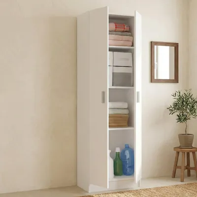 Image de Aragorn - Armoire Polyvalente 2 Portes, 59x180h cm Blanc, 3 Étagères