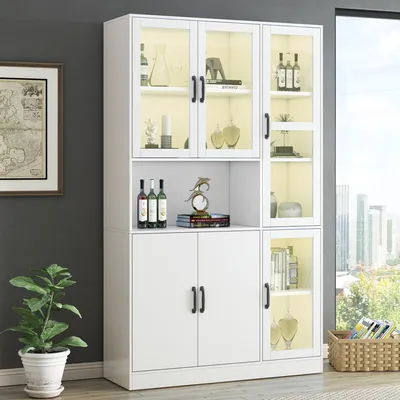 Produktbild von MODFU Vitrine Standvitrine mit LED und Glastüren (Vorratsschrank Luxus-Bücherregal mit LED-Licht, Standregale für Bücher)
