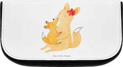 Produktbild von Mr. & Mrs. Panda Organizer Fuchs Mama - Weiß - Geschenk, Kulturtasche, Kosmetiktasche, Vatertag, Schoß, Make-Up Tasche, schmink, klein, Umarmen, Kulturbeutel, Mutter