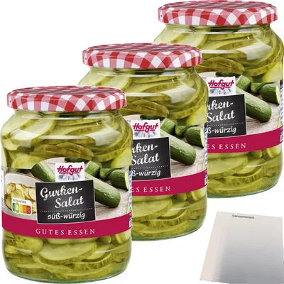 Produktbild von Hofgut Gurkensalat 3er Pack (3x720ml Glas) + usy Block