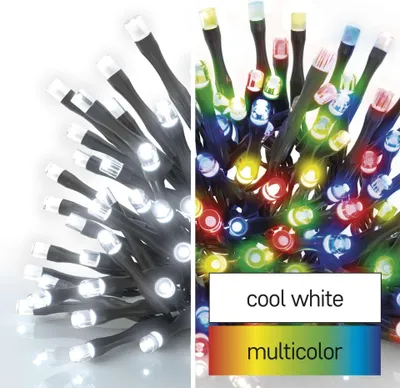 LED vánoční řetěz 2v1, 10 m, venkovní i vnitřní, studená bílá/multicolor, programy