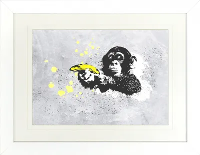Produktbild von Streetart Gerahmtes Bild Mit Edlem Passepartout | Wand-Bilder | Im Bilderrahmen - Banksy, Affe mit Bananenpistole (30 x 40 cm)