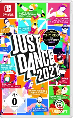 Collage of colorful illustrations of people dancing, with game title and song titles prominently displayed.