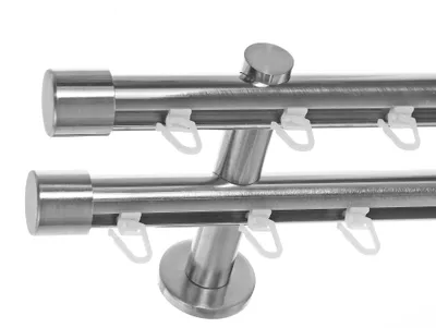 Produktbild von Innenlauf Gardinenstange Edelstahl Look 20mm Wandträger 2-läufig Kappe, Länge wählbar H40 E30E30