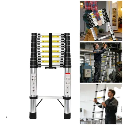 Obrázek produktu pro Teleskopický žebřík, nerezová ocel, nosnost 150 kg, 4,4 m, bez háčků
