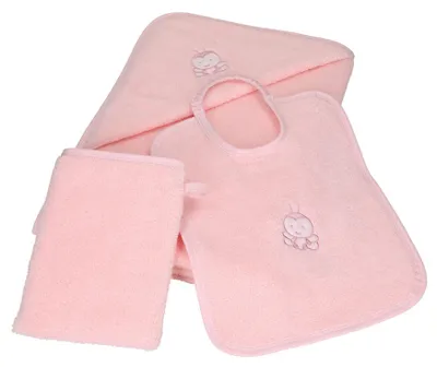 Produktbild von Betz 3tlg Kapuzentuch 85x85 cm Babyset BIENEN 100% Baumwolle 1 Kinder Badetuch 1 Lätzchen 1 Waschhandschuh Baby Farbe - rosé
