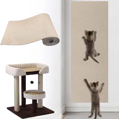 Produktbild von Selbstklebend Kratzbretter Khaki Katze Kratzteppich Katze Kratzmatte Katze Wand Teppich Katzen Kratzbrett Katzen Kratzwand (200cmx40cm)