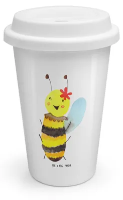 Produktbild von Mr. & Mrs. Panda Mehrwegbecher Biene Happy - Weiß - Geschenk, Thermobecher To Go, Hummel, ToGo Kaffeebecher, Becher, Isolierbecher