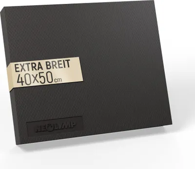 A black balance pad with textured surface and a beige label indicating size and product type.