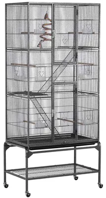 Image de Cage à oiseaux Yaheetech, grande volière, 176 cm de hauteur, noire