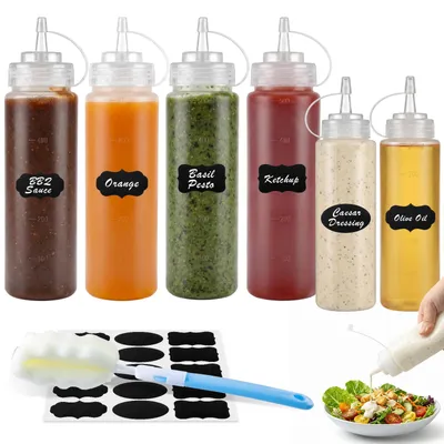 6 Quetschflaschen 500 ml/240 ml mit Bürste und Etiketten