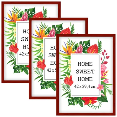 Produktbild von MG Design Set aus 3 Rot Bilderrahmen A2 42 x 59,4 cm - Aus echtem Holz mit Acrylglas, zum Aufhängen & Aufstellen, für Fotos, Poster & Puzzle