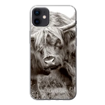 Produktbild von MuchoWow® Handyhülle Schutzhülle Hülle für iPhone 12 mini Schottischer Highlander - Schwarz - Weiß - Hörner Silikon Softcase Handy Hülle - Bild