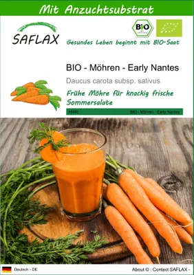 Produktbild von SAFLAX - BIO - Möhren - Early Nantes - 1500 Samen - Mit keimfreiem Anzuchtsubstrat - Daucus carota
