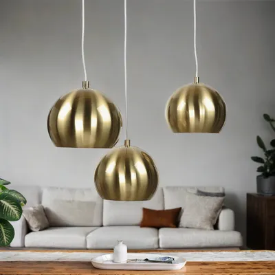 Produktbild von Hängelampe 3-flammig Metall Kugelschirme Gold höhenverstellbar E27 Pendelleuchte Esstisch Esszimmer Wohnzimmer