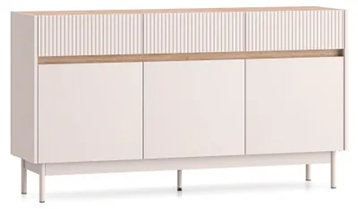 Image de Selsey Dunea – Buffet 3 portes avec 3 tiroirs, gris cachemire/aspect bois de chêne, 154 cm