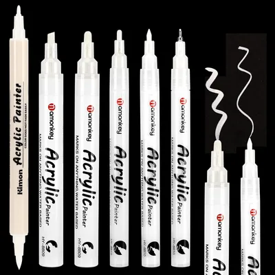 Productafbeelding van Acrylstiften - Witte markers - 6-delig - Dubbelzijdig - Waterdicht