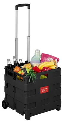 Produktbild von Relaxdays Einkaufstrolley, zusammenklappbar, Einkaufskorb mit Rollen, Teleskopgriff, bis 35 kg, Klapptrolley, schwarz