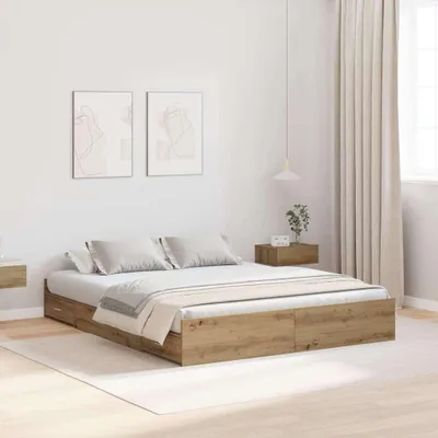 Zdjęcie produktu dla Maison Exclusive - Rama łóżka z miejscem na przechowywanie Dąb rzemieślniczy