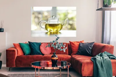 Produktbild von MuchoWow® Poster Kräuter in einer gläsernen Teekanne 120x90 cm - Wandbild