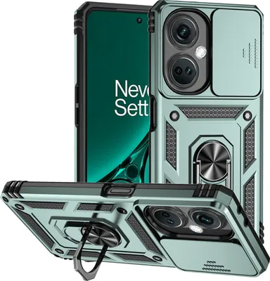 Image de Étui pour OnePlus Nord CE3 étui double couche avec cache-appareil photo coulissant et anneau de support vert