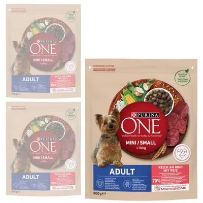 Zdjęcie produktu dla Purina One Mini Adult 3x800g Sucha Karma Dla Psów Małych Ras Z Wołowiną I Ryżem