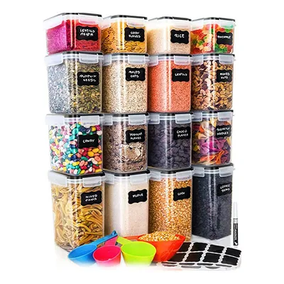 Immagine prodotto di Contenitore ermetico in plastica, coperchio in plastica, chiusura ermetica, senza BPA, 16 pezzi - Nero, DecoHaus