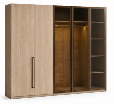 Produktbild von Moderner Kleiderschrank mit Glasfront und LED Beleuchtung Eiche